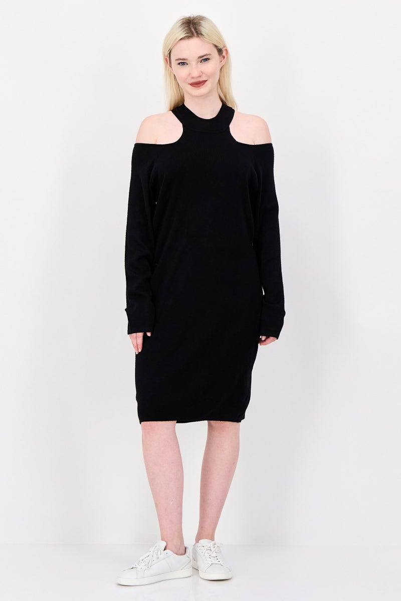 city chic Women Ribbed Sweater Dress, Black - Image 3